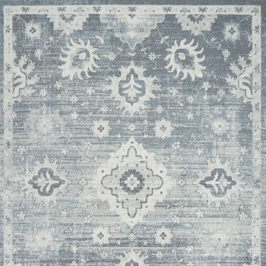 Blue Floral Power Loom Worn Faded Area Rug Photo 9