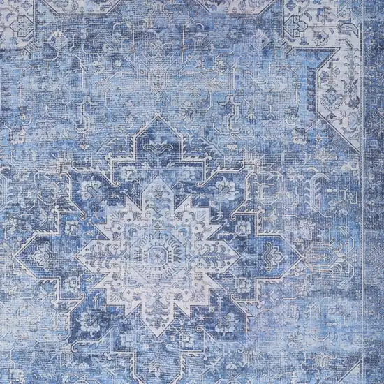 Blue Floral Power Loom Worn Faded Non Skid Area Rug Photo 9