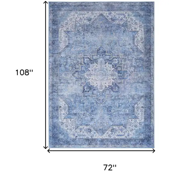 Blue Floral Power Loom Worn Faded Non Skid Area Rug Photo 3
