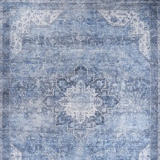 Blue Floral Power Loom Worn Faded Non Skid Area Rug Photo 9