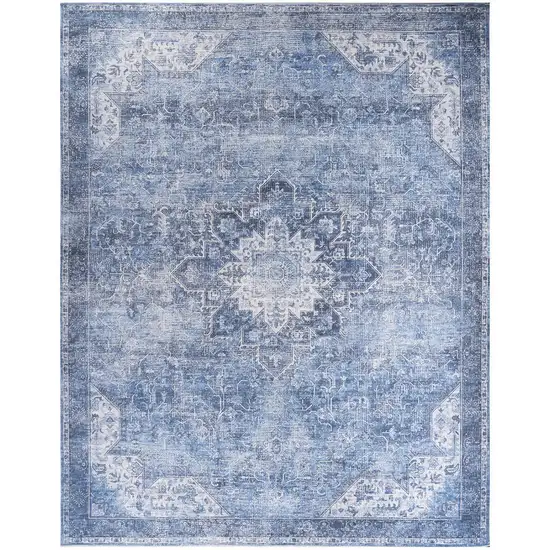 Blue Floral Power Loom Worn Faded Non Skid Area Rug Photo 8