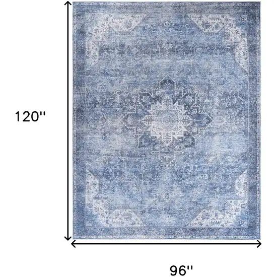 Blue Floral Power Loom Worn Faded Non Skid Area Rug Photo 3