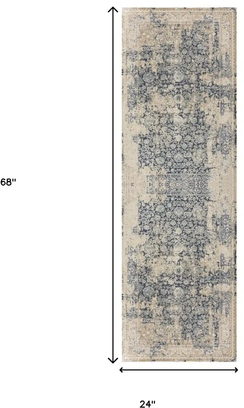 Blue Floral Runner Rug Photo 3