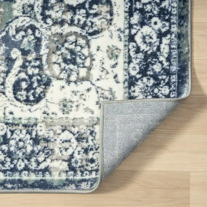 Blue Floral Stain Resistant Area Rug Photo 5