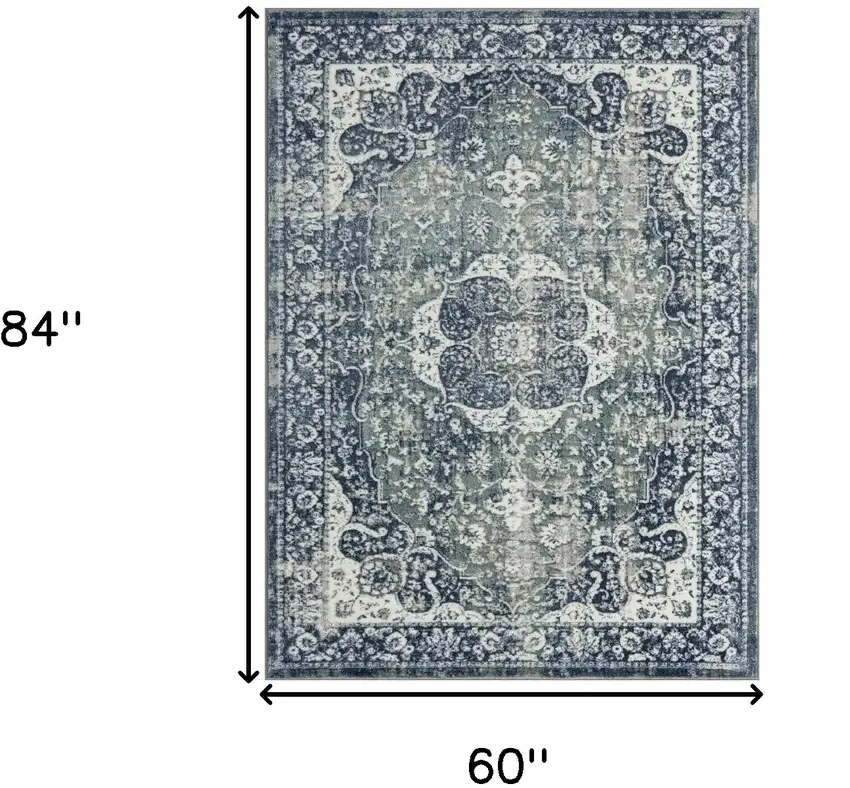 Blue Floral Stain Resistant Area Rug Photo 7