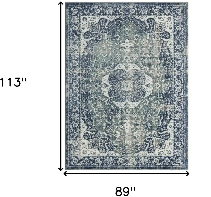 Blue Floral Stain Resistant Area Rug Photo 7