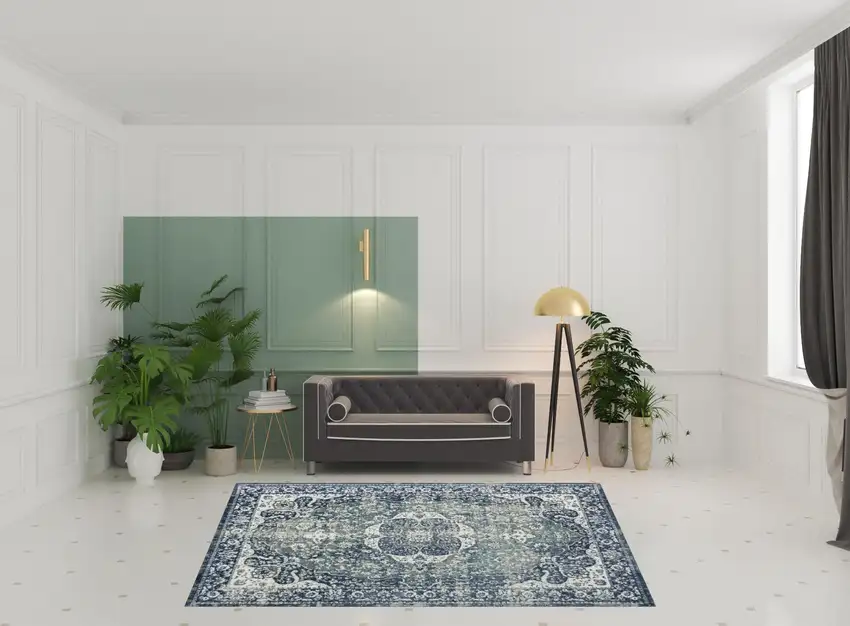 Blue Floral Stain Resistant Area Rug Photo 3