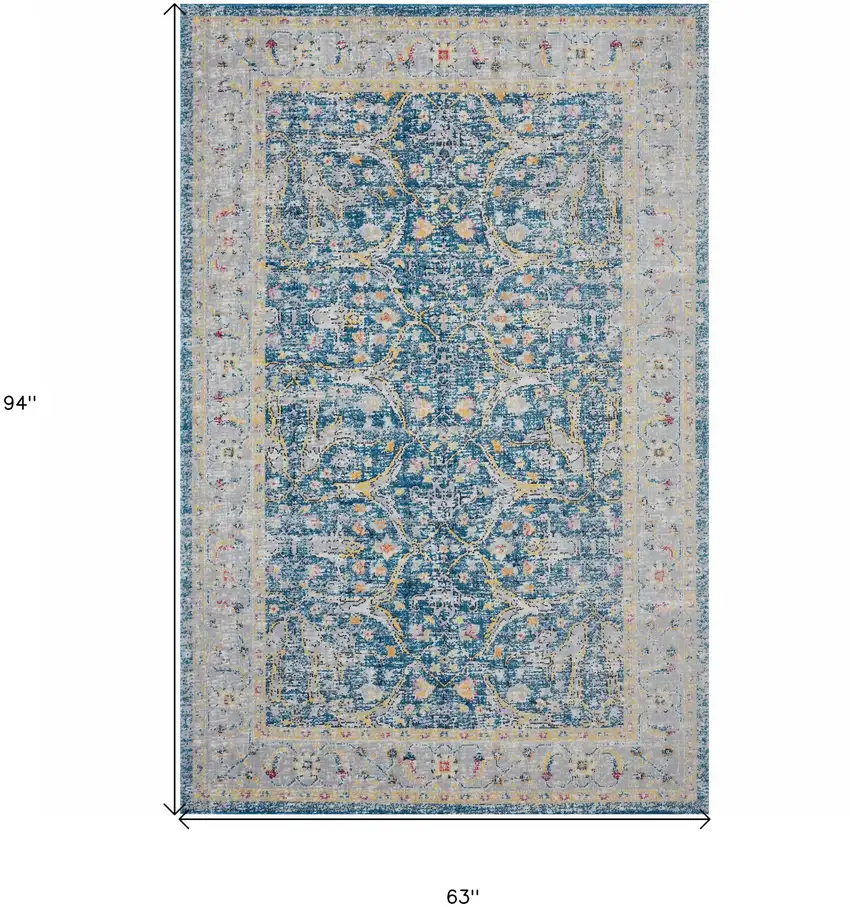 Blue Floral Stain Resistant Indoor Outdoor Area Rug Photo 7