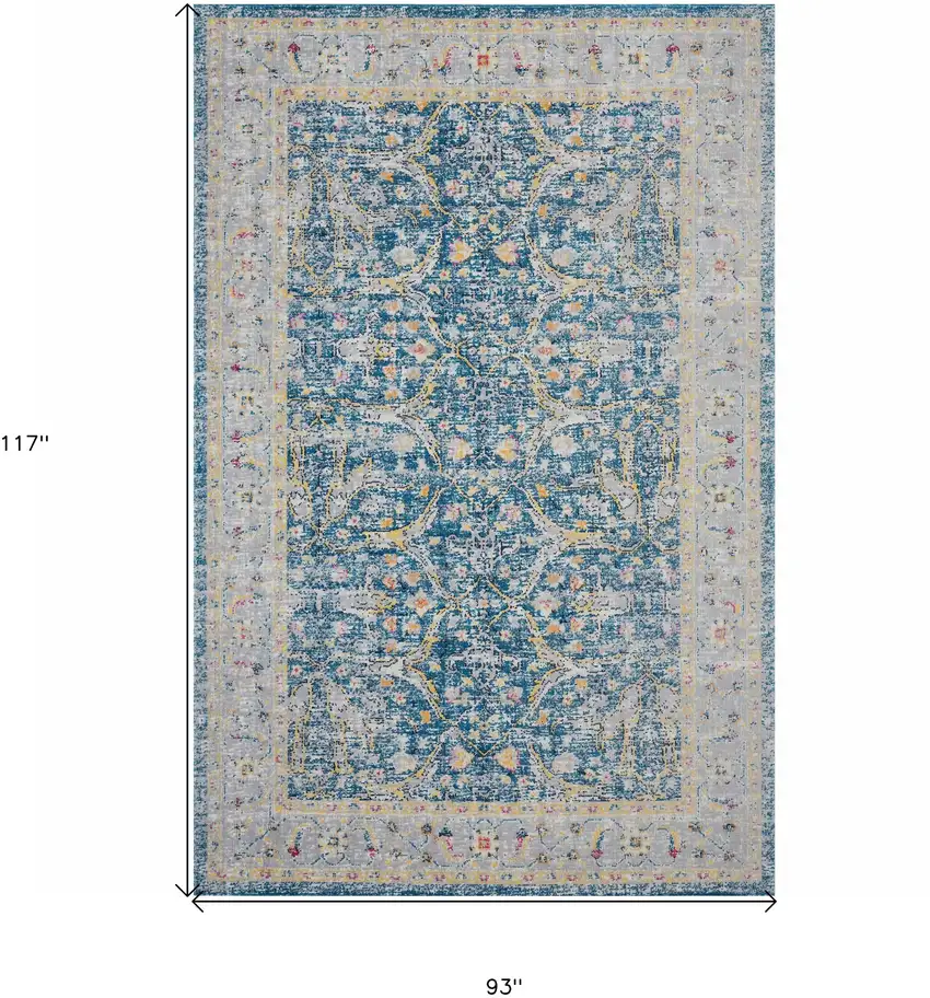 Blue Floral Stain Resistant Indoor Outdoor Area Rug Photo 7