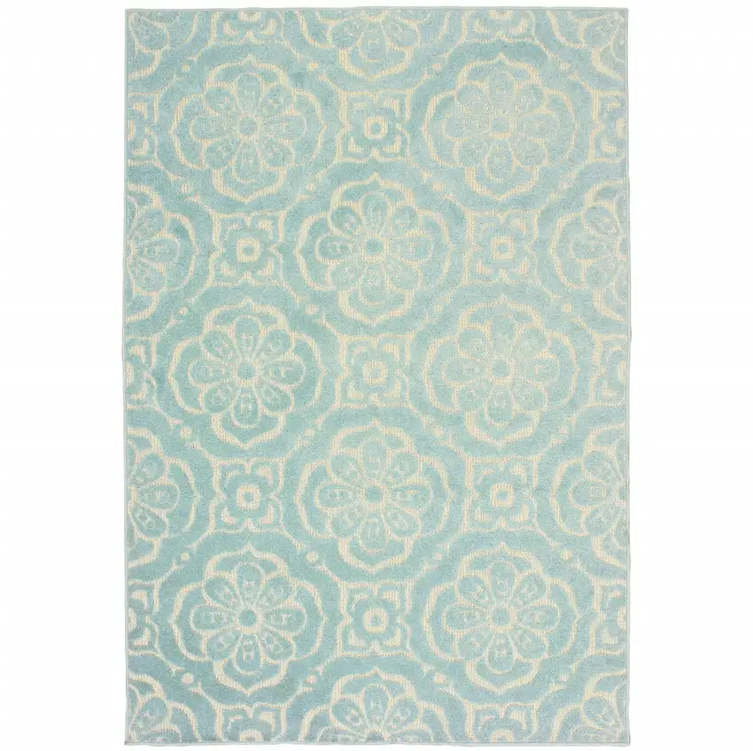 Blue Floral Stain Resistant Indoor Outdoor Area Rug Photo 1