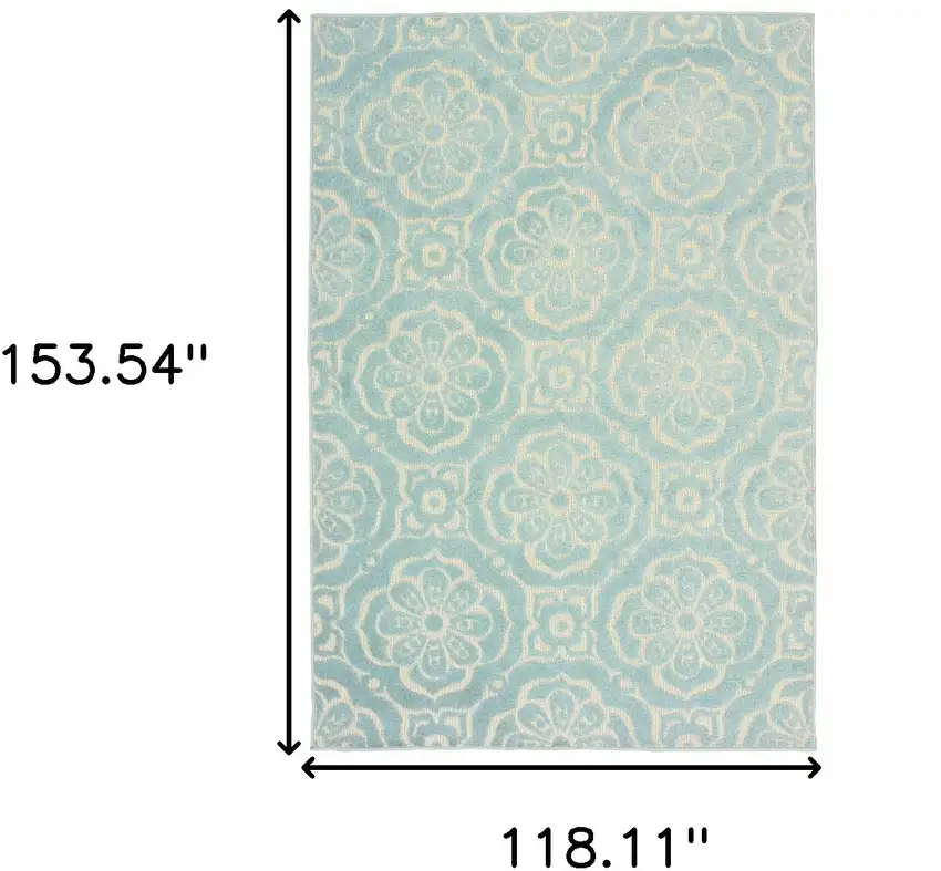 Blue Floral Stain Resistant Indoor Outdoor Area Rug Photo 5