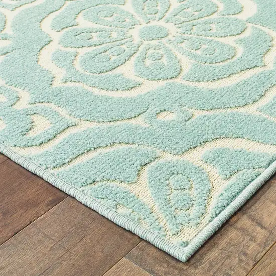 Blue Floral Stain Resistant Indoor Outdoor Area Rug Photo 3