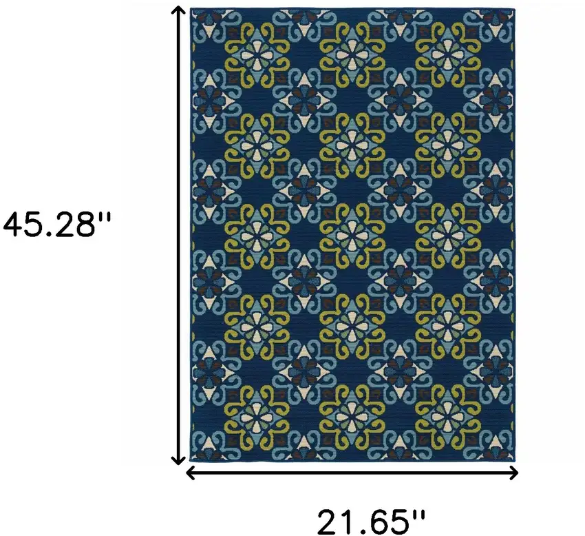 Blue Floral Stain Resistant Indoor Outdoor Area Rug Photo 6