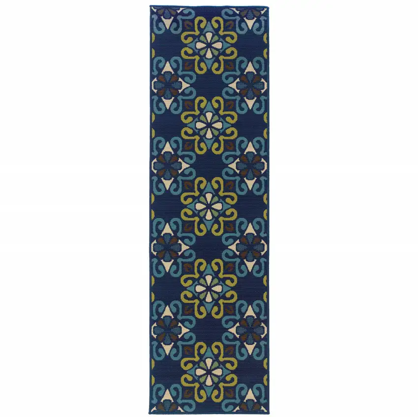 Blue Floral Stain Resistant Indoor Outdoor Area Rug Photo 1