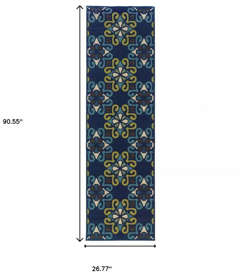 Blue and Green Floral Stain Resistant Indoor Outdoor Area Rug Photo 6