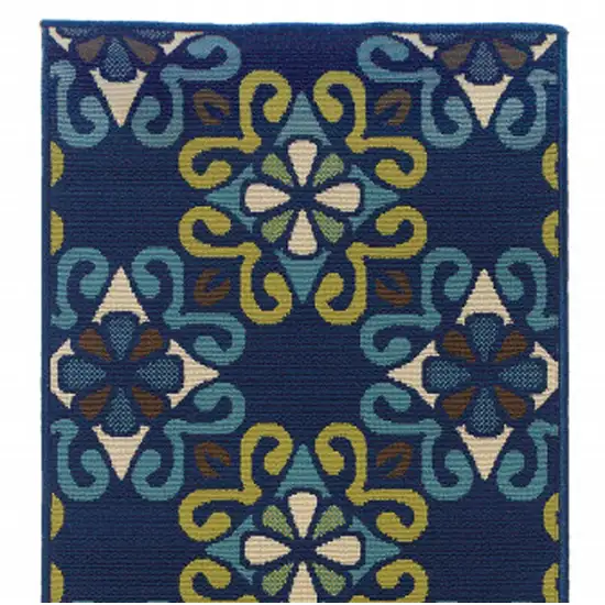 Blue and Green Floral Stain Resistant Indoor Outdoor Area Rug Photo 4
