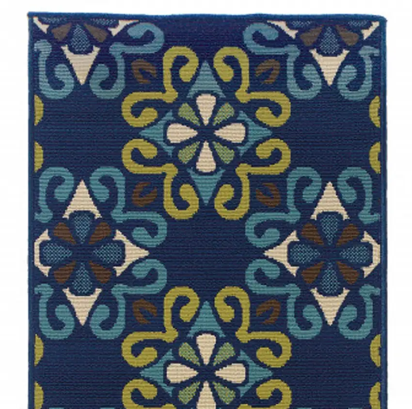 Blue and Green Floral Stain Resistant Indoor Outdoor Area Rug Photo 4