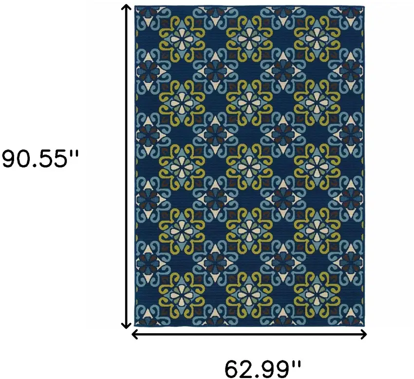 Blue Floral Stain Resistant Indoor Outdoor Area Rug Photo 6
