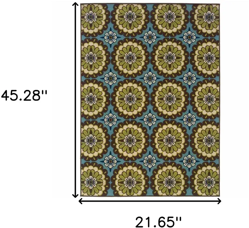 Blue Floral Stain Resistant Indoor Outdoor Area Rug Photo 5