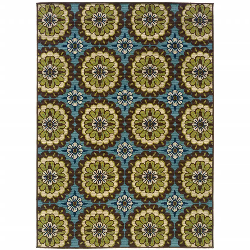 Blue Floral Stain Resistant Indoor Outdoor Area Rug Photo 1