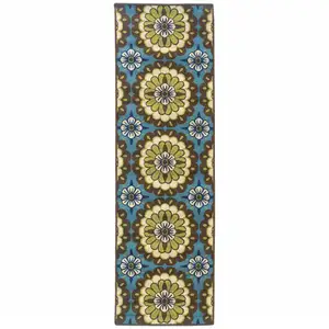 Photo of Blue Floral Stain Resistant Indoor Outdoor Area Rug