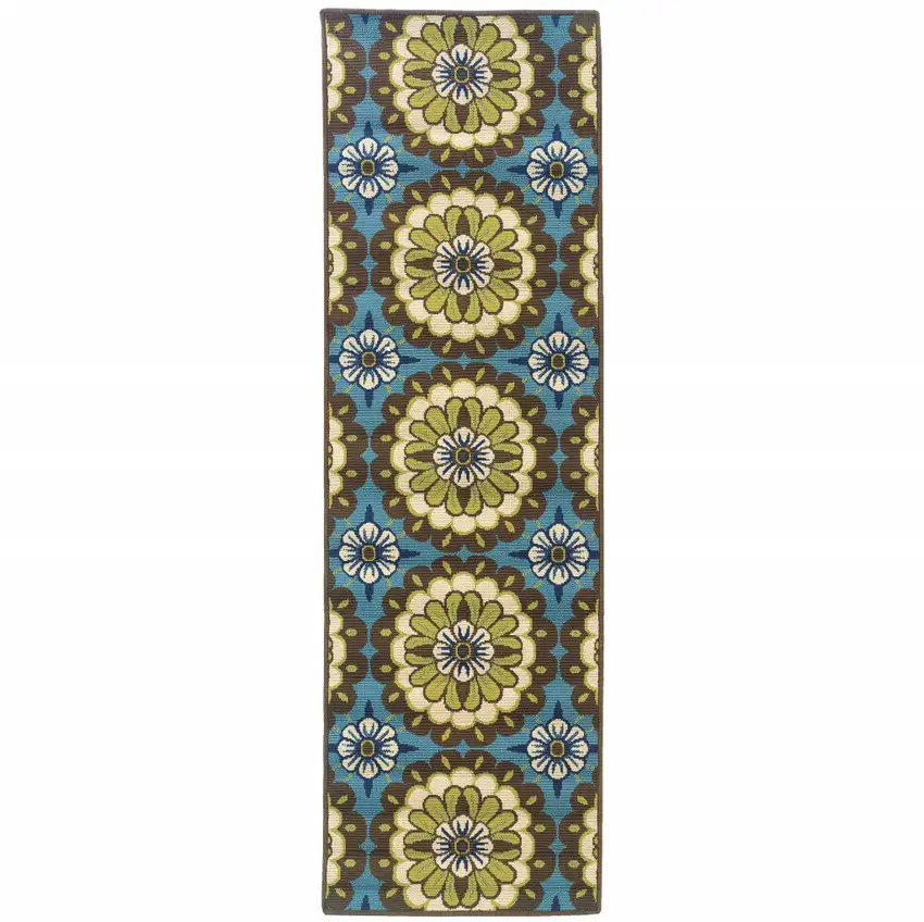 Blue Floral Stain Resistant Indoor Outdoor Area Rug Photo 1