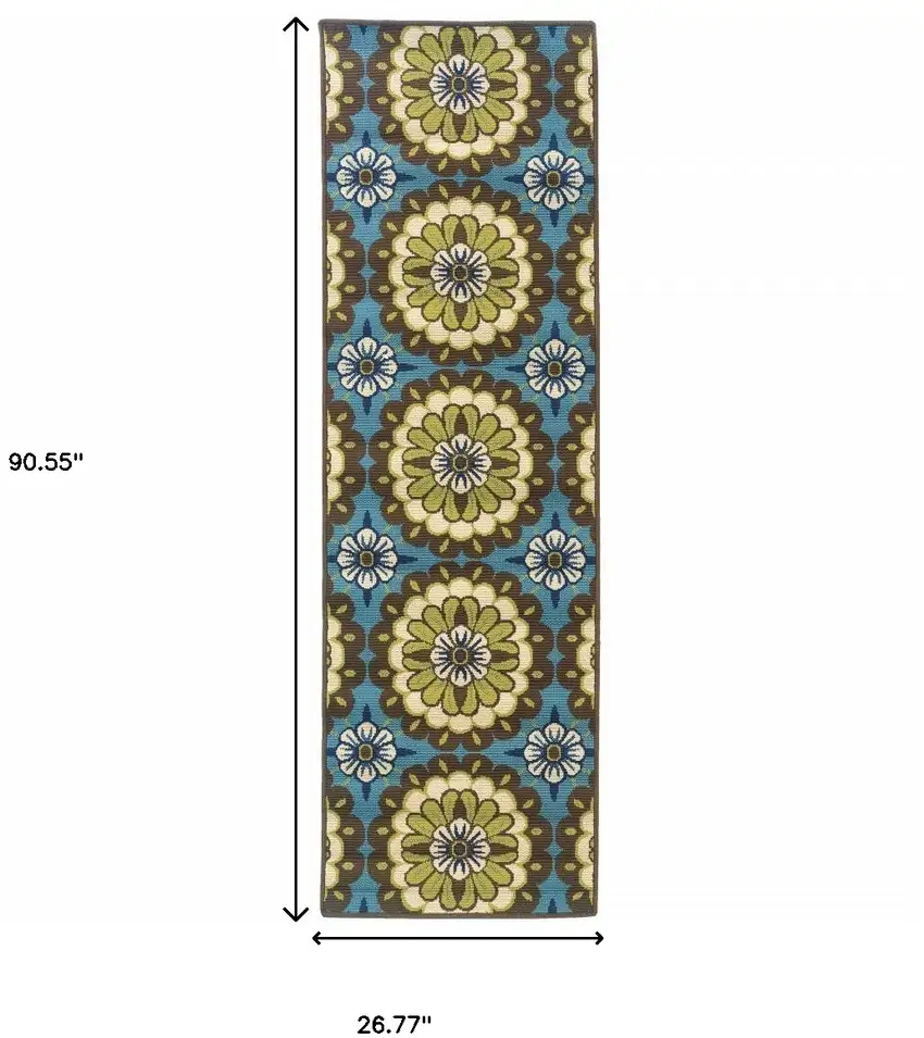 Blue Floral Stain Resistant Indoor Outdoor Area Rug Photo 4