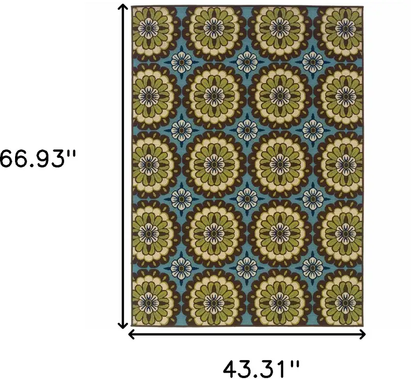 Blue and Green Floral Stain Resistant Indoor Outdoor Area Rug Photo 7