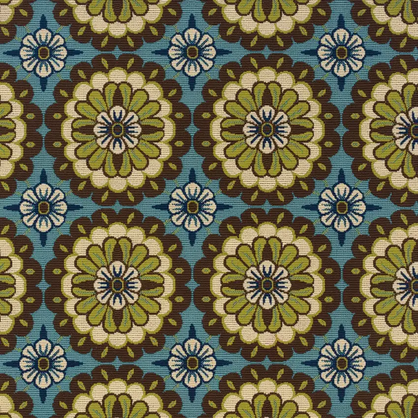 Blue and Green Floral Stain Resistant Indoor Outdoor Area Rug Photo 3