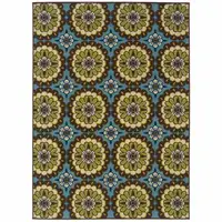 Photo of Blue Floral Stain Resistant Indoor Outdoor Area Rug