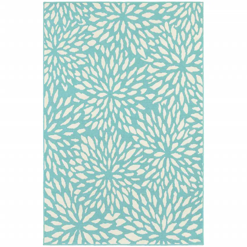 Blue Floral Stain Resistant Indoor Outdoor Area Rug Photo 1