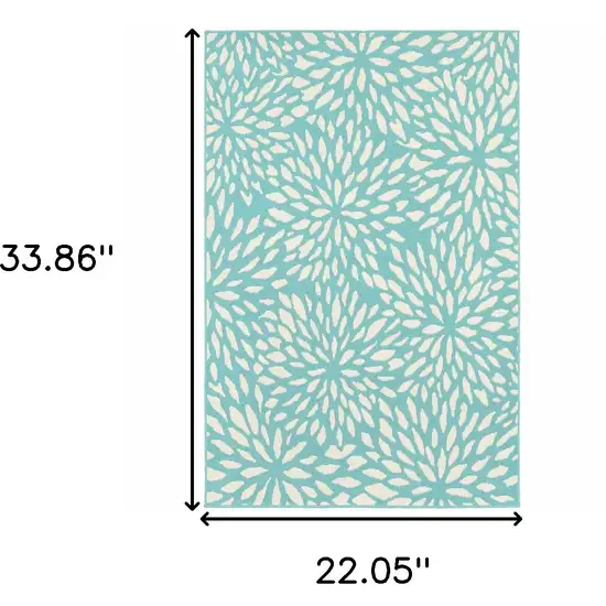 Blue and Ivory Floral Stain Resistant Indoor Outdoor Area Rug Photo 3