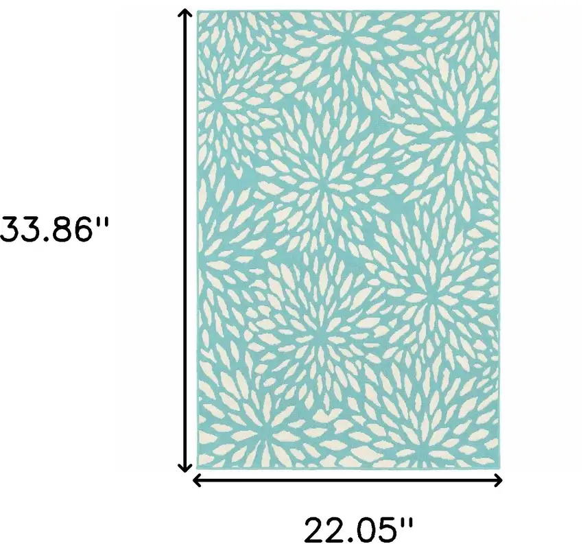 Blue and Ivory Floral Stain Resistant Indoor Outdoor Area Rug Photo 3