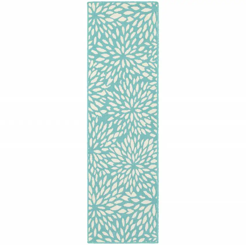 Blue Floral Stain Resistant Indoor Outdoor Area Rug Photo 1