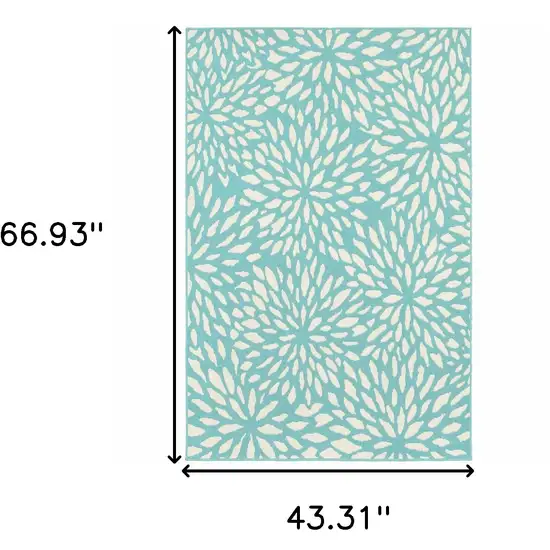 Blue and Ivory Floral Stain Resistant Indoor Outdoor Area Rug Photo 3