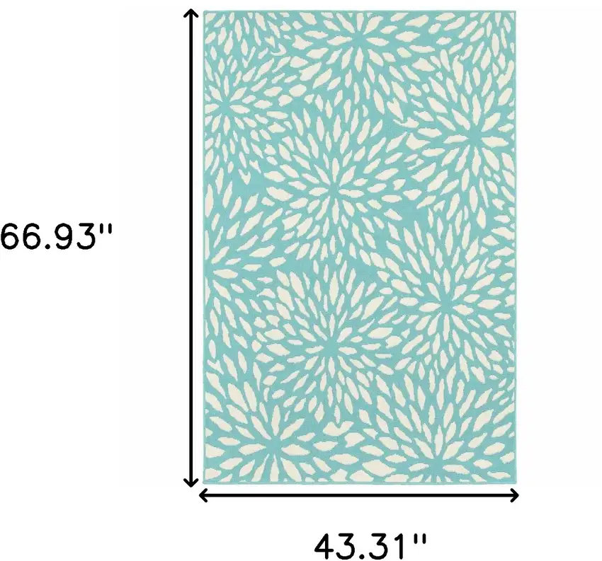 Blue and Ivory Floral Stain Resistant Indoor Outdoor Area Rug Photo 3