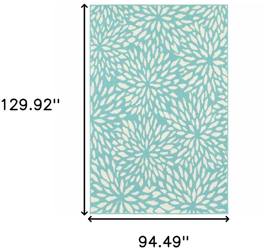 Blue and Ivory Floral Stain Resistant Indoor Outdoor Area Rug Photo 3