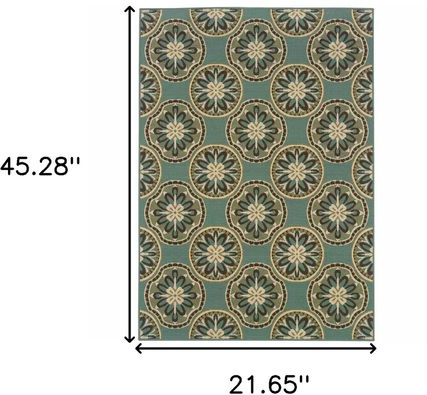 Blue and Ivory Floral Stain Resistant Indoor Outdoor Area Rug Photo 7