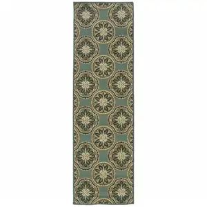 Photo of Blue Floral Stain Resistant Indoor Outdoor Area Rug
