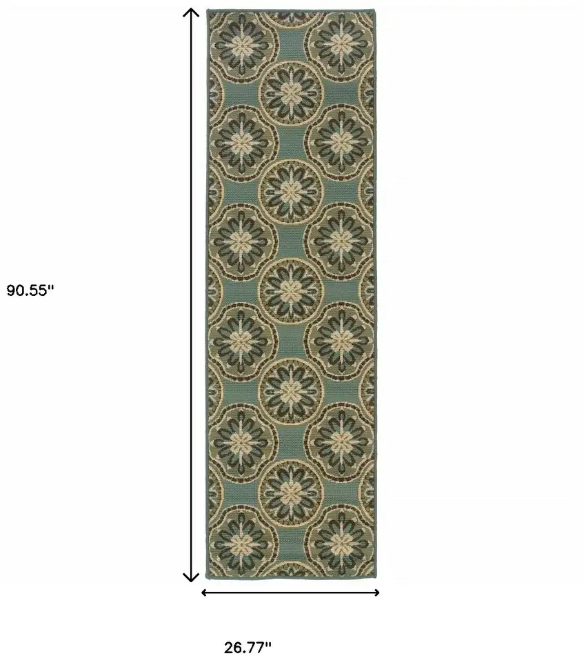 Blue Floral Stain Resistant Indoor Outdoor Area Rug Photo 4