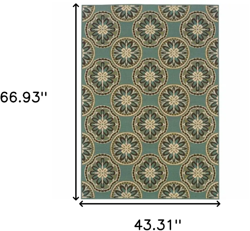 Blue Floral Stain Resistant Indoor Outdoor Area Rug Photo 5