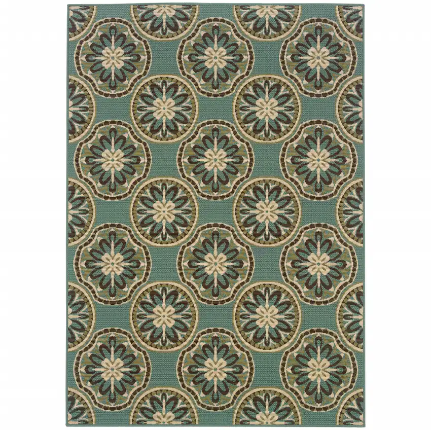 Blue Floral Stain Resistant Indoor Outdoor Area Rug Photo 1