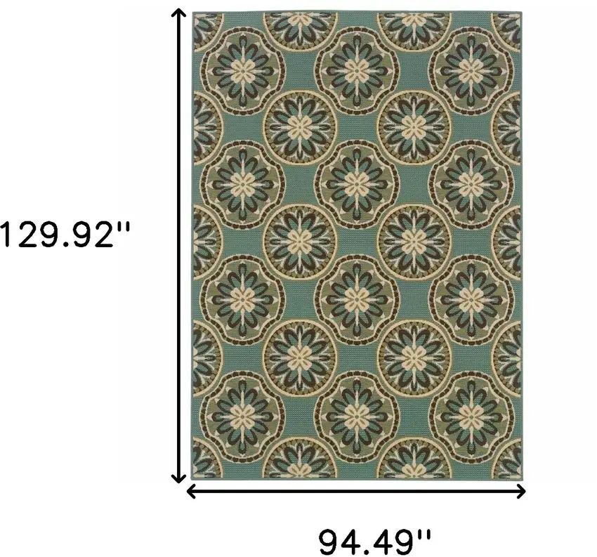 Blue Floral Stain Resistant Indoor Outdoor Area Rug Photo 5
