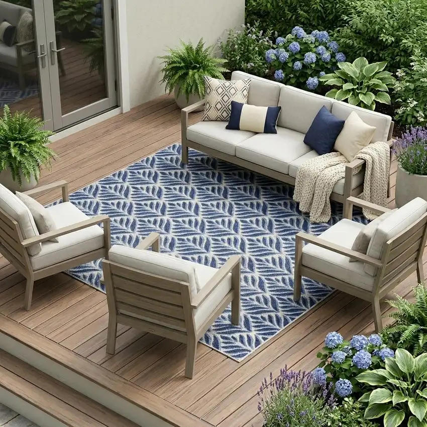 Blue Floral Stain Resistant Non Skid Area Rug Photo 1