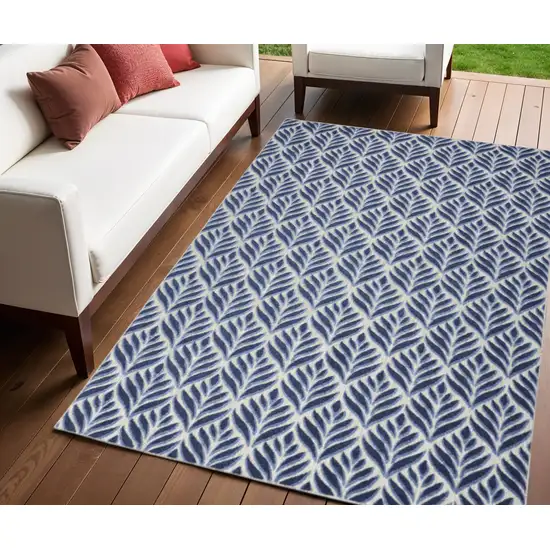 Blue Floral Stain Resistant Non Skid Area Rug Photo 1