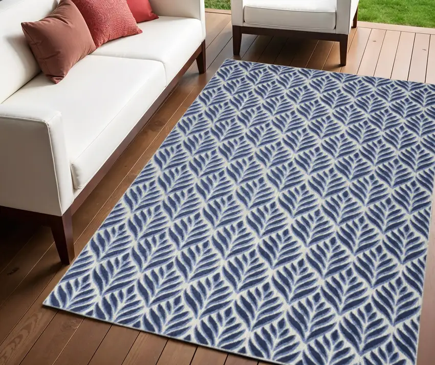 Blue Floral Stain Resistant Non Skid Area Rug Photo 1