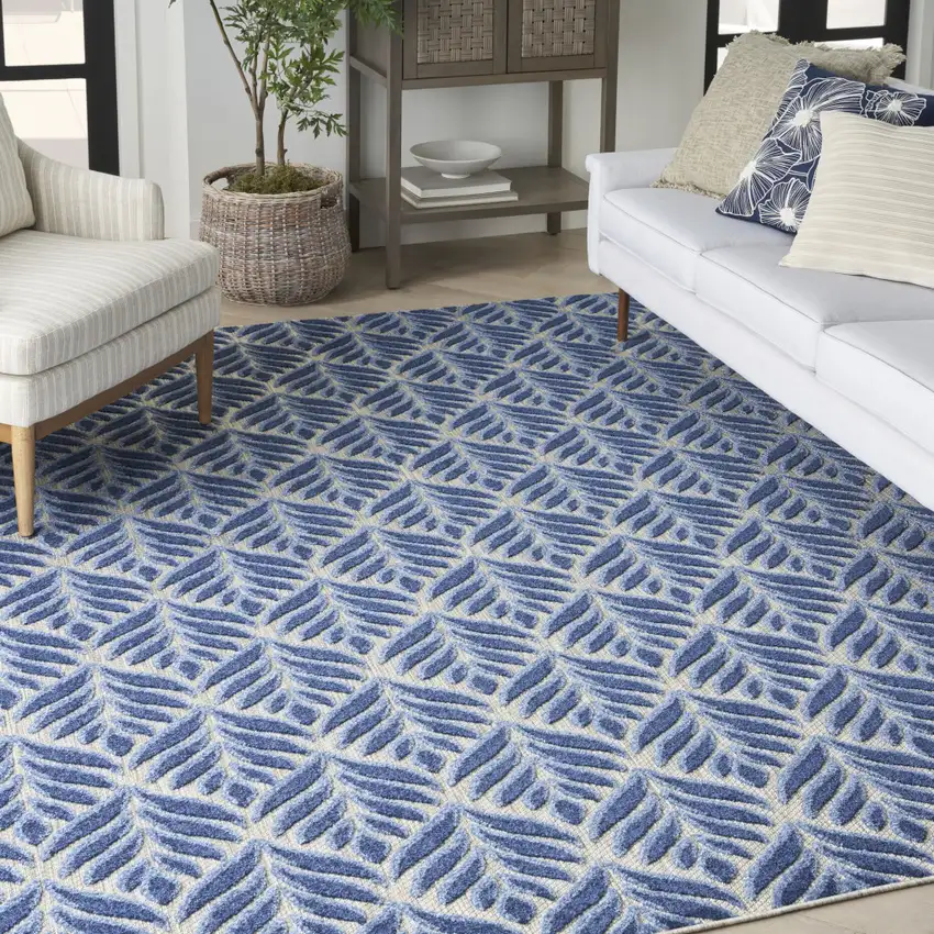 Blue Floral Stain Resistant Non Skid Area Rug Photo 8