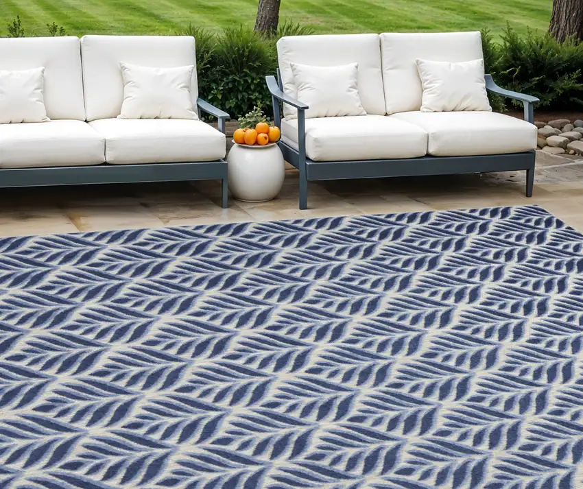 Blue Floral Stain Resistant Non Skid Area Rug Photo 1