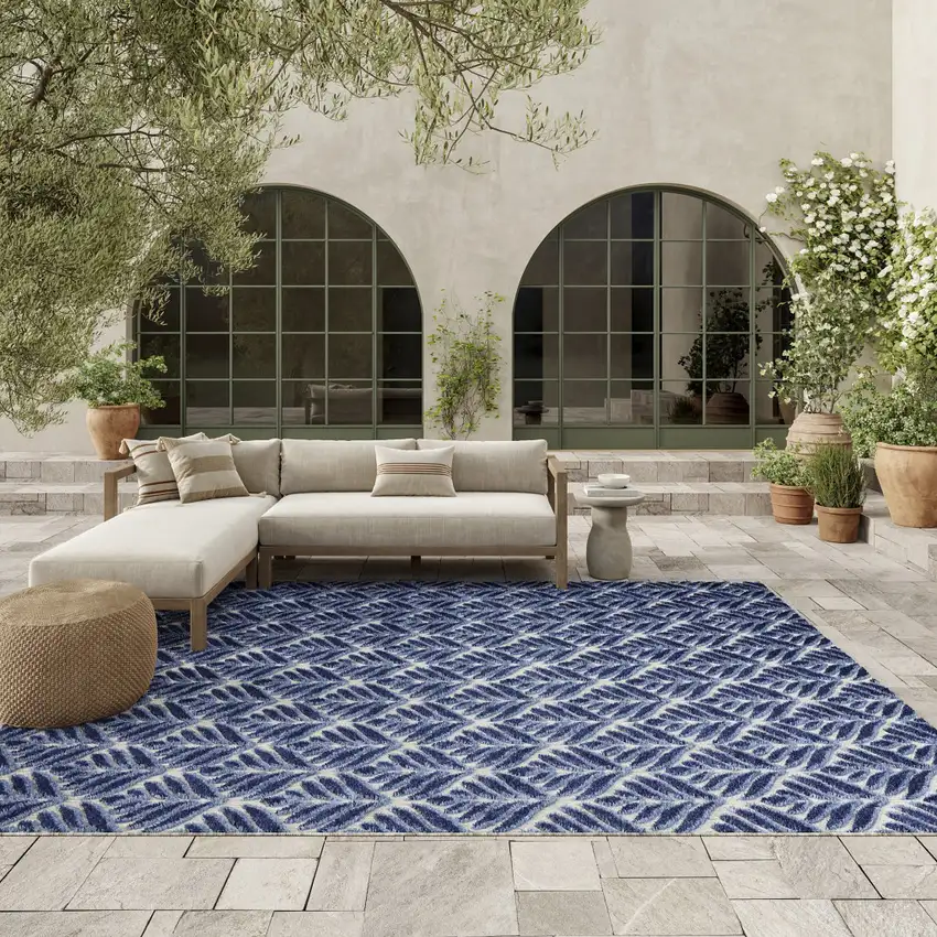 Blue Floral Non Skid Indoor Outdoor Area Rug Photo 8