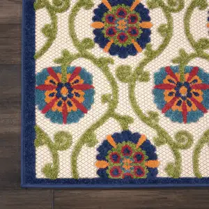 Photo of Blue Floral Vines Indoor Outdoor Area Rug